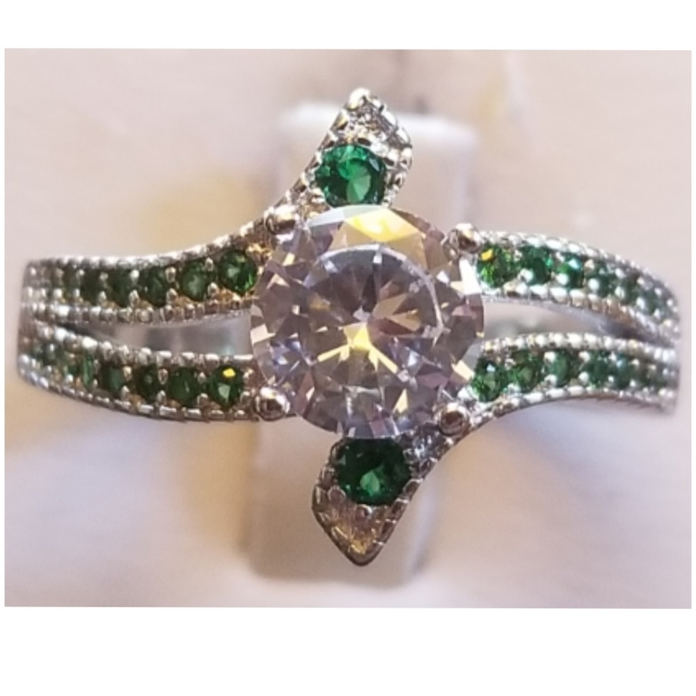 Genuine 2ct White Sapphire and Emerald Ring size 7 & size 8